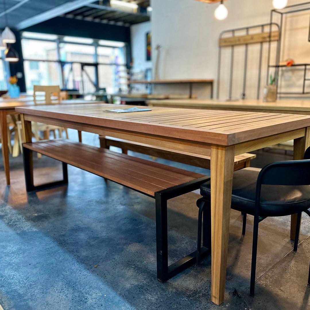 Mish Patio table handcrafted from Iroko wood 2500 x 1m. High quality wood