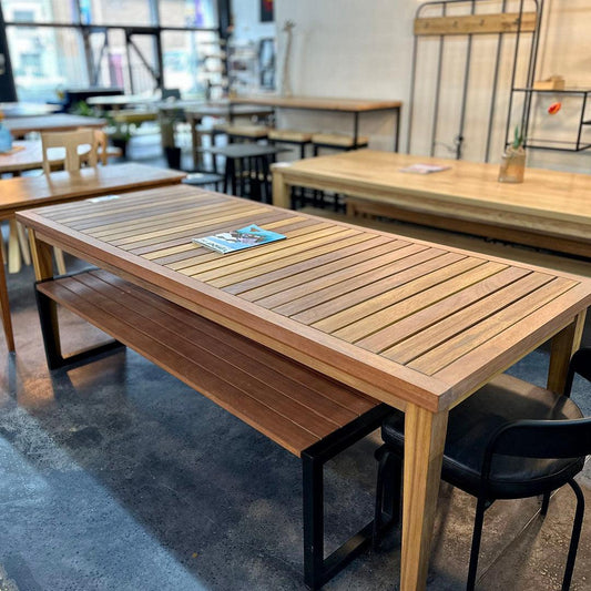 Mish Patio table handcrafted from Iroko wood  2500 x 1m. High quality wood