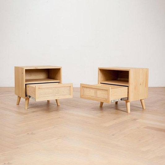 Wooden bedside table is made from solid wood. It has a shelf and wooden drawer. Wood variant options SA Pine wood Oak wood Kiaat wood Ash wood