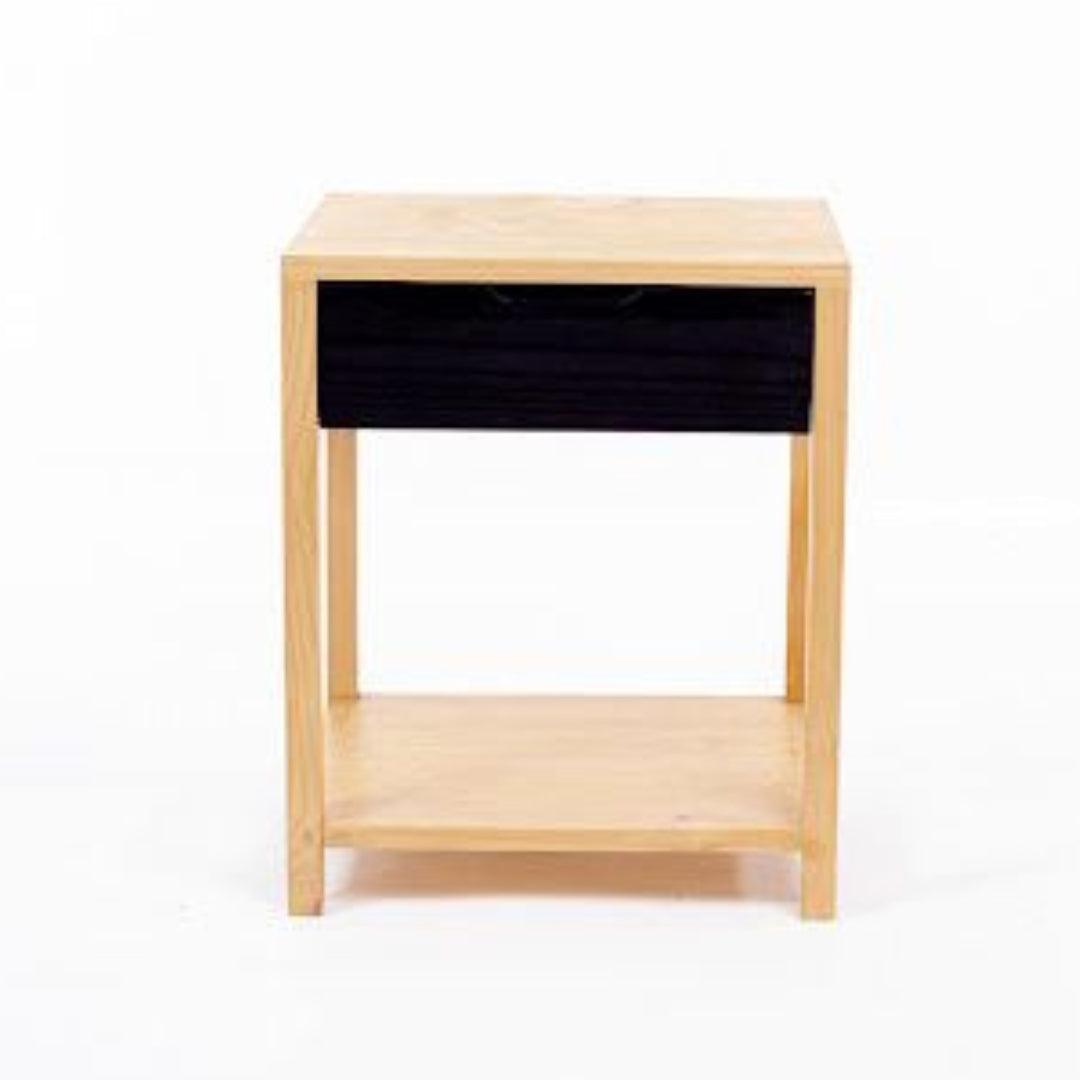 Wooden bedside table is made from solid wood. It has a shelf and wooden drawer. Wood variant options SA Pine wood Oak wood Kiaat wood Ash wood