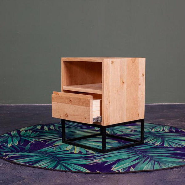 Wooden bedside table is made from solid wood. It has a shelf and wooden drawer. Wood variant options SA Pine wood Oak wood Kiaat wood Ash wood