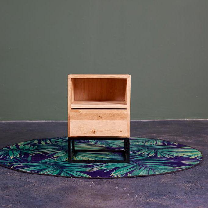 Wooden bedside table is made from solid wood. It has a shelf and wooden drawer. Wood variant options SA Pine wood Oak wood Kiaat wood Ash wood