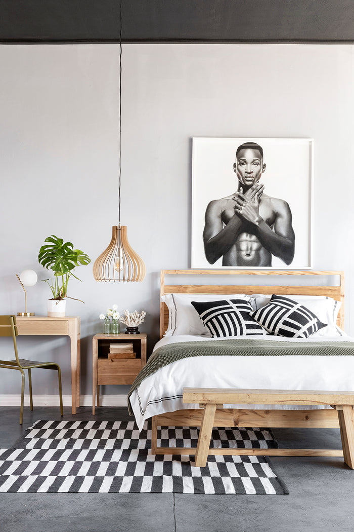 Camilia Pine Wood Bed in Showroom