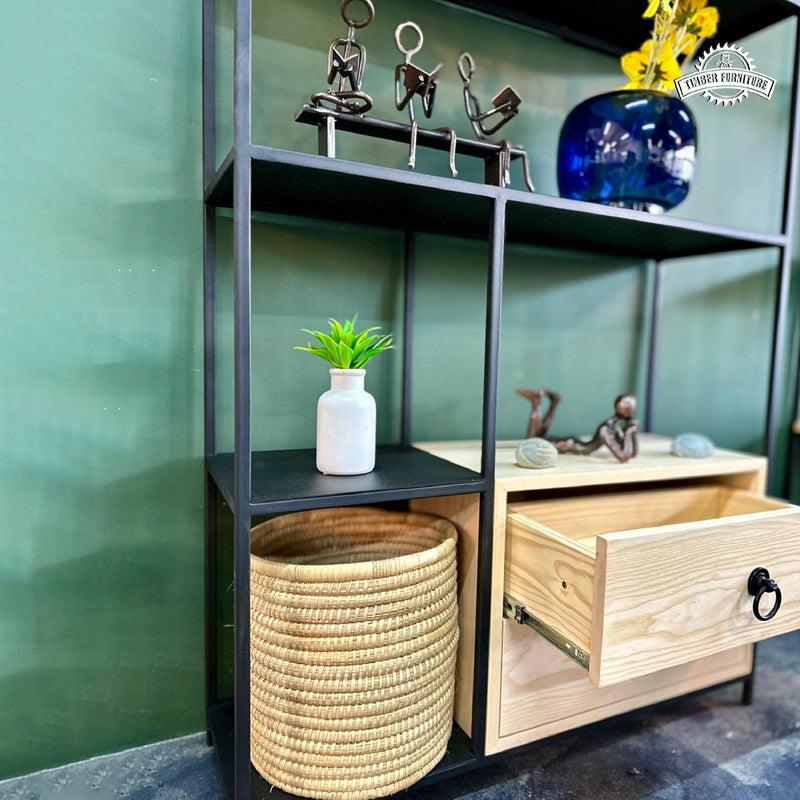 Ash wood and black powder coated steel Display Shelves from Timber Furniture Designs