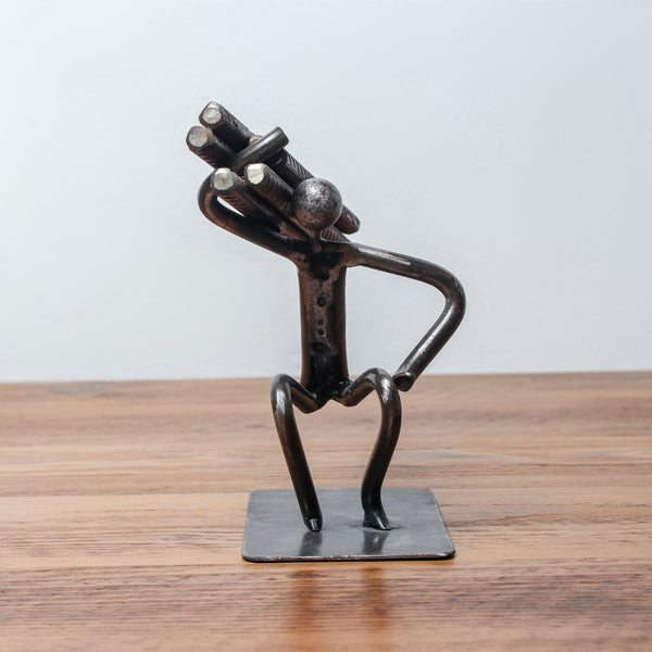 Handmade Metal Figure Table Décor - Wood Collector Worker
