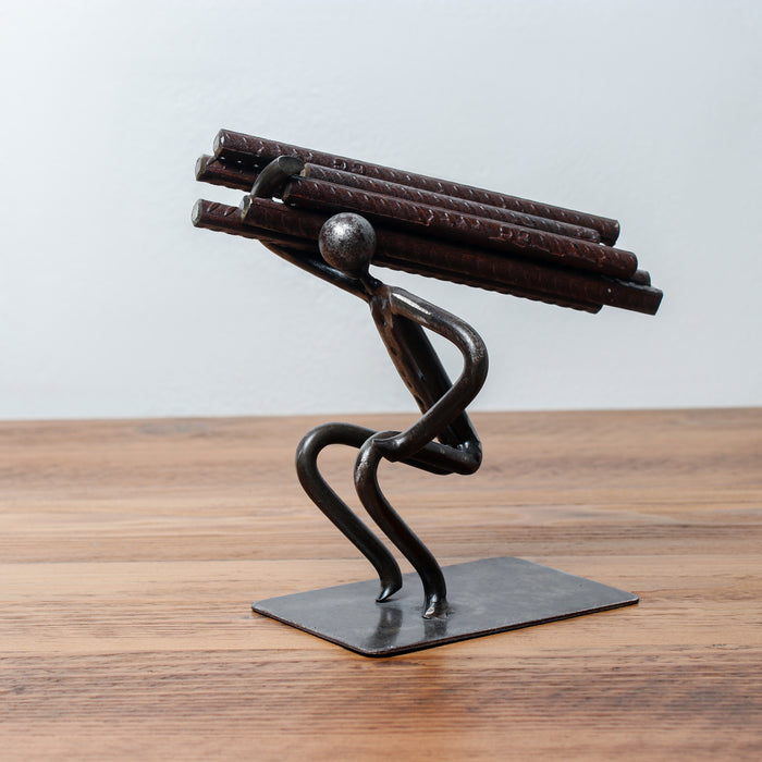 Handmade Metal Figure Table Décor - Wood Collector Worker